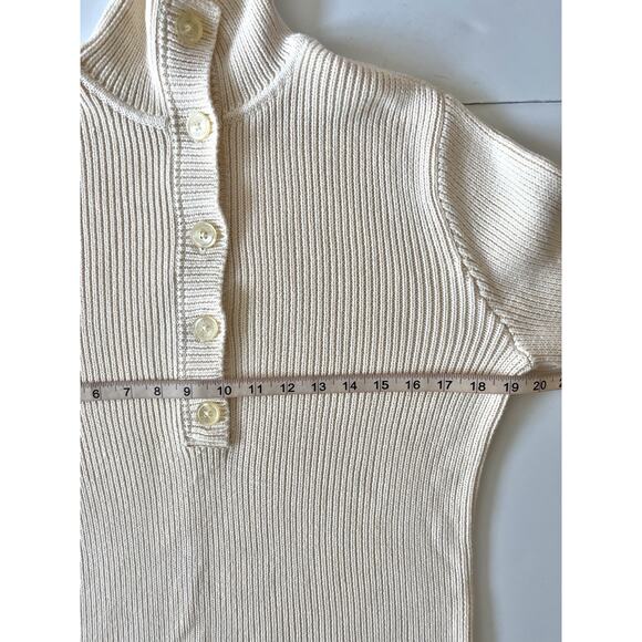 Lauren Ralph Lauren Ribbed Sweater Pullover Women L Cream High Neck 1/2 Button - Picture 3 of 7